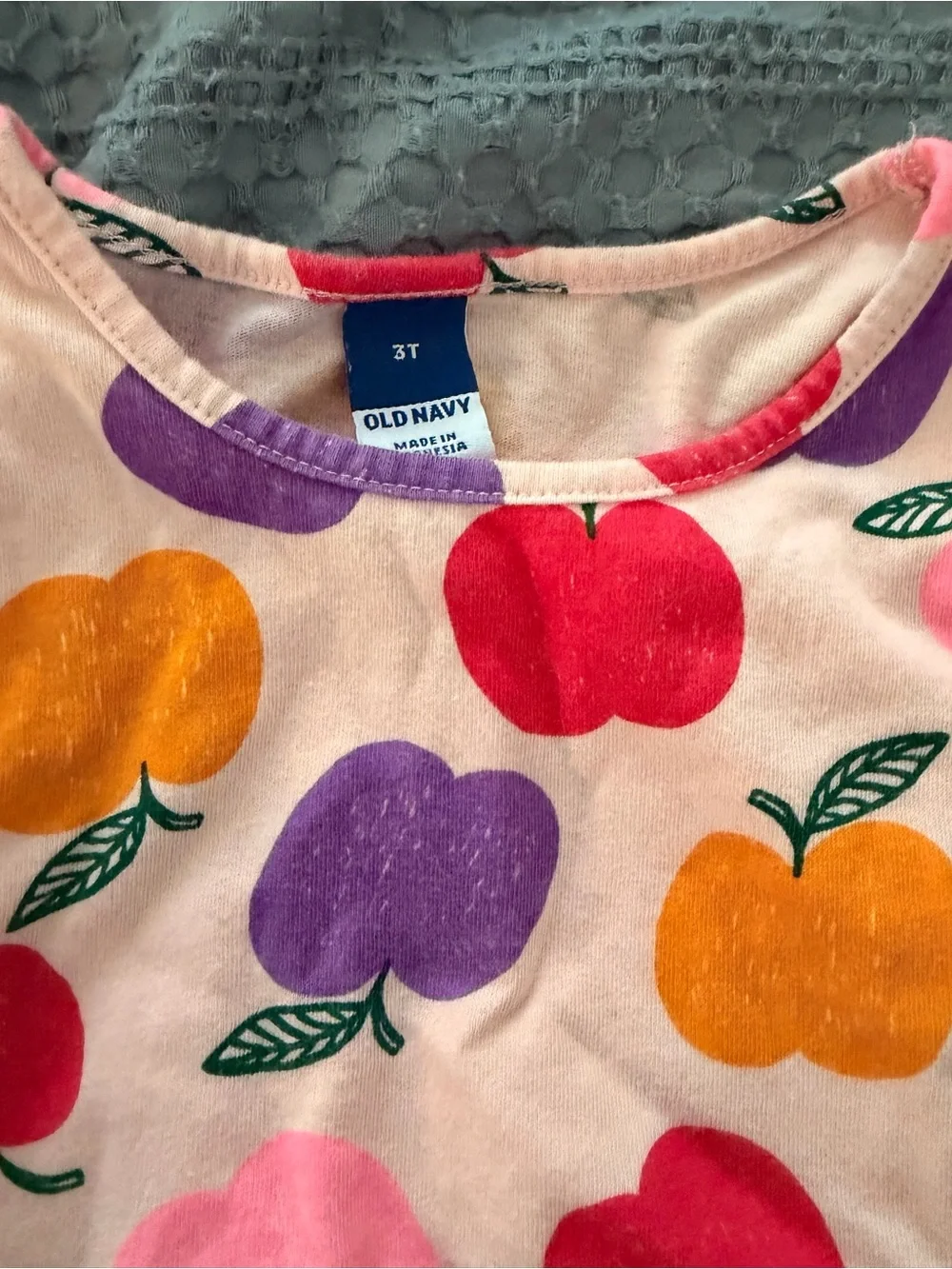 Girls Apple Print Short Sleeve Dress - Multi
